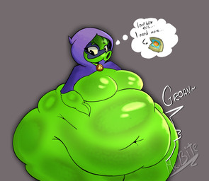 belly belly_overhang big_belly big_breasts black_eyes blue_mask breasts cape clothing dialogue digtial_drawing_(artwork) eyebrows eyelashes female green_body green_eyebrows green_hair grey_background groan groaning_belly hair hood huge_belly huge_breasts huge_thighs hyper hyper_belly hyper_thighs leaf leaf_arms leaf_hair mask morbidly_obese morbidly_obese_female morbidly_obese_humanoid motion_lines navel not_furry obese obese_female obese_humanoid onomatopoeia overweight overweight_female overweight_humanoid plant plant_hair pseudo_hair purple_cape purple_clothing purple_hood simple_background siphon_(anatomy) solo sound_effects text thick_thighs thought_bubble three-quarter_view yellow_sclera mr._bite electronic_arts plants_vs._zombies plants_vs._zombies_heroes popcap_games green_shadow elemental_creature elemental_humanoid flora_fauna humanoid peashooter_(pvz) plant_humanoid 2026 colored english_text hi_res portrait shaded signature three-quarter_portrait