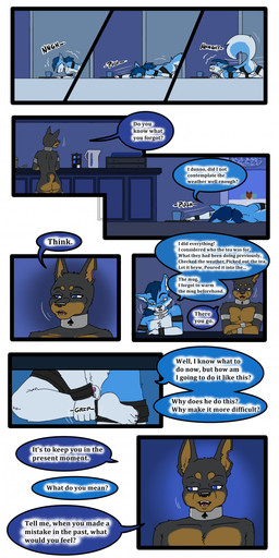 ankle_cuffs anthro bound collar container crawling cuff_(restraint) cup dialogue drinking duo furniture genitals kettle kitchen kneeling_position leg_grab male metal_collar penis rear_view restraints spades_(suit) suit_symbol tail tea_cup text wrist_cuffs tatsuchan18 cobalt_(tatsuchan18) canid canine canis dobermann domestic_dog fox hybrid mammal pinscher wolf absurd_res comic english_text hi_res multiple_scenes