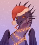 christmas_clothing clothing feral holidays jewelry lights male necklace solo floweryoutoday christmas dreamworks european_mythology how_to_train_your_dragon mythology pythor_(fan_character) dragon mythological_creature mythological_scalie scalie skrill_(species) western_dragon wyvern headshot_portrait hi_res portrait