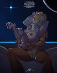 anthro breasts crossgender duo female female/female genitals nipples nude one_eye_closed pussy sitting space tongue tongue_out spotty_the_cheetah star_wars jar_jar_binks sebulba alien dug_(species) gungan otolla_gungan 2014 hi_res