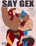 animal_mask backsack balls barcode beak blush bulge bulge_size_difference clothed clothing detailed_bulge flexing genitals male male/male mask muscular muscular_male nipples partially_clothed penis size_difference text wrestler wrestling_outfit demitiger1 fatal_fury neptune_mereaux tizoc animal_humanoid avian avian_humanoid bird bird_humanoid bluebird eastern_bluebird humanoid oscine passerine thrush_(bird) absurd_res cover english_text hi_res magazine_cover