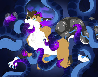 anthro coiling ear_penetration eyewear genitals glasses glowing glowing_eyes half-closed_eyes male mind_control narrowed_eyes oral oral_penetration penetration penis restrained restrained_by_tentacles ringed_eyes solo tentacle_in_ear tentacle_in_mouth tentacle_penetration tentacles cassthesquid canid canine canis hybrid jackal mammal reptile scalie snake hi_res