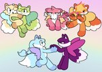 anthro blue_body blue_fur female fur green_body green_fur group hand_holding hug orange_body orange_fur pink_body pink_fur purple_body purple_fur sitting yellow_body yellow_fur yakkotsuki canid canine fairy fox mammal hi_res