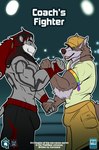 anthro arm_tattoo clothing dialogue duo hat headgear headwear male male/male muscular muscular_anthro muscular_male tattoo text thekinkybear coach_dale karmakat canid canine canis felid lion mammal pantherine wolf absurd_res comic cover_art english_text hi_res