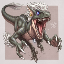 anthro blue_eyes bodily_fluids claws countershading dorsal_frill feral frill_(anatomy) grey_background long_tail looking_at_viewer male open_mouth orange_sclera saliva side_view simple_background solo tail tongue h56_(hikkoro) mythology hikkoro_wyvern dinosaur dragon dromaeosaurid mythological_creature mythological_scalie prehistoric_species reptile saurischian scalie theropod velociraptor 1:1 hi_res