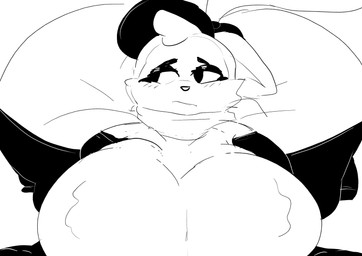 anthro arm_warmers armwear beret big_breasts big_butt breasts butt butt_from_the_front clothing eyeshadow featureless_breasts female hat headgear headwear huge_breasts huge_butt huge_thighs hyper hyper_butt hyper_thighs legwear looking_away lying makeup mascara mime on_front on_ground scar solo tail thick_thighs thigh_highs 6saw789 mime_(6saw789) mammal mustelid musteline true_musteline weasel 2025 digital_drawing_(artwork) digital_media_(artwork) hi_res monochrome