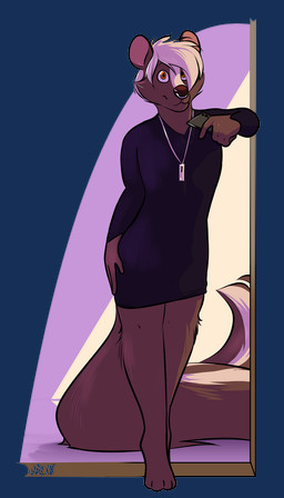 ambiguous_gender anthro big_tail biped clothed clothing dress facial_piercing front_view fur hair looking_at_viewer markings nose_piercing nose_ring piercing ring_piercing smile solo standing striped_markings striped_tail stripes tail tail_markings white_hair conditional_dnp cupsofjade hammock_(cupsofjade) mammal mephitid skunk 4:7 alpha_channel digital_media_(artwork) hi_res