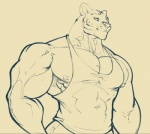 anthro clothed clothing male muscular muscular_anthro muscular_male nipples shirt smile solo standing tank_top topwear neosavias felid mammal