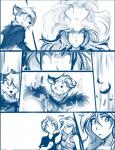 2017 anthro blue_and_white breasts canid canine canis carver_(twokinds) clothed clothing comic conditional_dnp database_error_(twokinds) english_text female feral fox fur glowing glowing_eyes group hair human karen_taverndatter keidran long_hair male mammal maren_taverndatter monochrome mrs._nibbly offscreen_character open_mouth plant raine_silverlock simple_background sketch sythe_(twokinds) teeth text tom_fischbach tree tuft twokinds unseen_female unseen_male white_background wolf zen_(twokinds)
