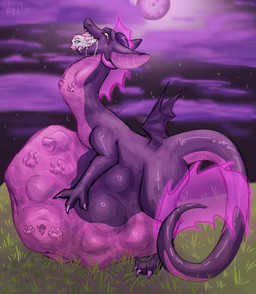 abdominal_bulge belly bodily_fluids bulge claws cloud dragon_tail drooling female feral footprint fully_inside glowing glowing_eyes grass group horn male membrane_(anatomy) membranous_wings moon multiple_prey night oral_vore partially_inside pawprint pink_eyes plant saliva saliva_string size_difference sky swallowing tail vore wings lien_kitoki mythology vorelin dragon mythological_creature mythological_scalie scalie hi_res