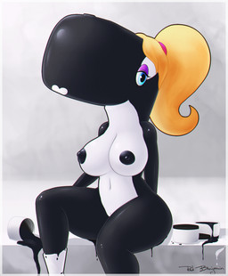 aged_up anthro anthrofied big_breasts bodypaint boots breasts clothing female footwear genitals mostly_nude nipples paint shoes solo vulva sirredbenjamin nickelodeon spongebob_squarepants pearl_krabs aquatic cetacean dolphin mammal oceanic_dolphin orca physeteroid sperm_whale toothed_whale whale hi_res