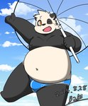 anthro belly big_belly black_nose blush bulge clothing cloud cute_fangs kemono male moobs navel nipples one_eye_closed overweight overweight_male solo underwear wink bear_2key bear giant_panda mammal 2024 absurd_res hi_res