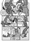 angry bloodshot_eyes bone cross-popping_vein dialogue duo female humor smile text toony galactabee nikki_(galactabee) orianna_(galactabee) canid canine canis domestic_dog lagomorph leporid mammal rabbit 2021 absurd_res comic english_text greyscale hi_res monochrome