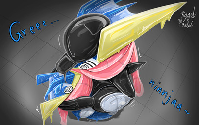 clothing duo hug hypnosis latex latex_clothing latex_skinsuit male mind_control pokemon_speak skinsuit spiral spiral_eyes submissive team_rubber_rocket text tight_clothing toy worship riggedreded nintendo pokemon amphibian frog generation_6_pokemon greninja pokemon_(species) 2025 hi_res