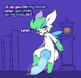 animal_genitalia animal_penis anthro anthrofied big_penis biped bodily_fluids canine_genitalia canine_penis dripping ellipsis emanata fur genital_fluids genitals gloves_(marking) green_hair hair half-erect huge_penis hyper hyper_genitalia hyper_penis knot knotted_penis knotting_request laugh leg_markings looking_at_viewer male male_anthro markings musky_penis navel open_mouth open_smile oral_request penis pokemorph precum precum_drip question_mark requesting sex_request smile smiling_at_viewer socks_(marking) solo talking_to_viewer text white_body white_fur bakap nintendo pokemon generation_4_pokemon legendary_pokemon pokemon_(species) shaymin sky_forme_shaymin colored digital_media_(artwork) english_text
