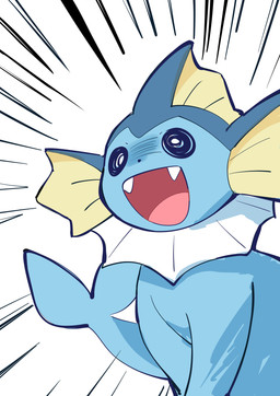 ambiguous_gender blue_body cute_fangs fangs feral fin frill_(anatomy) open_mouth solo speed_lines tail teeth tongue komanyachi nintendo pokemon eeveelution generation_1_pokemon pokemon_(species) vaporeon 2026 absurd_res digital_media_(artwork) hi_res reaction_image