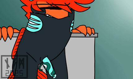 anthro black_body blue_cum blue_penis bodily_fluids colored_cum cum ejaculation fin furniture genital_fluids genitals gills hair hands-free herm intersex male orange_hair orange_hands penis simple_background solo table teeth tendrils unusual_bodily_fluids unusual_cum unusual_genital_fluids namarick among_us cosau innersloth kinktober_2025 fanko clownfish fish healer_(cos) marine pomacentrid 2025 animated watermark