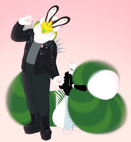 1_eye alternative_fashion anthro anthro_on_anthro boots bottomwear clothed clothing denim denim_bottomwear denim_clothing denim_shorts dewlap_(anatomy) duo ear_piercing ear_ring flower flower_(anatomy) footwear fully_clothed fur gesture gradient_background green_body green_fur hand_holding hoodie jacket leather leather_clothing leather_jacket leather_topwear long_tail male male/male male_anthro narrowed_eyes open_mouth pants pawpads paws piercing pink_background plant punk ring_piercing romantic shirt shoes shorts shy simple_background size_difference tail tail_hug thick_neck thick_tail topwear waving white_body white_fur entitycore mythology entity_(entitycore) snaps_(entitycore) dragon elemental_creature flora_fauna flower_creature furred_dragon furred_scalie lizard mythological_creature mythological_scalie reptile scalie hi_res nonbinary_(lore)