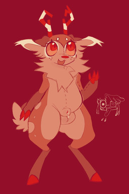 animal_genitalia anthro antlers balls belly big_balls brown_body brown_fur candy candy_cane dark_legs dessert eyebrows eyelashes food freckles fur genitals hooves horn male neck_tuft nub_tail penis red_background red_eyes red_hooves red_nose red_penis sheath simple_background slightly_chubby slightly_chubby_male solo spots tan_belly tan_spots thick_eyebrows tuft tuft_ears white_eyebrows ammoniate blushcrunch_studio dandy's_world rudie_(dandy's_world) deer mammal hi_res