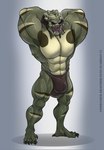 abs big_muscles clothing flexing genital_outline green_body hands_behind_head male markings muscular muscular_humanoid muscular_male open_mouth red_eyes simple_background solo striped_markings stripes underwear vein commander_braithor xenoguardian predator_(franchise) alien humanoid yautja 2021 collaboration hi_res