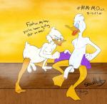 age_difference anatid anseriform anthro anthro_on_anthro assisted_exposure avian balls barefoot beak bedroom_eyes bird bodily_fluids clothing dialogue disney duck ducktales duo embarrassed english_text eyebrows eyewear eyewear_only feathers feet fenton_crackshell fluffy fluffy_tail foreskin genital_fluids genitals glasses glasses_only hair half-closed_eyes half-erect hi_res humanoid_genitalia humanoid_penis humiliation imminent_rape imminent_sex male male/male mature_male narrowed_eyes nude older_male open_mouth partially_retracted_foreskin penis penis_size_difference pink_tongue precum pubes saggy_balls sauna scrooge_mcduck seductive short_tail signature sitting smile snowmutt sweat sweaty_balls sweaty_genitalia tail text tongue towel towel_only undressing unretracted_foreskin wearing_glasses white_balls white_body white_feathers white_hair white_penis younger_male