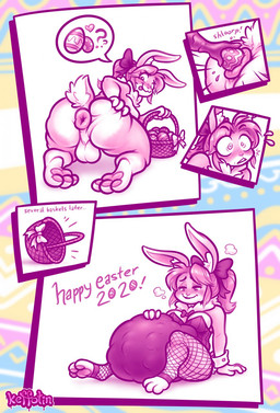 all_fours anal anal_object_insertion anal_penetration anthro anus balls basket blush breasts bunny_costume butt clothing container costume disembodied_hand egg egg_insertion fishnet_clothing fishnet_legwear genitals gynomorph hair hand_on_belly holding_basket holding_container holding_object holidays intersex legwear leotard pawpads penetration presenting presenting_hindquarters shocked smile solo stuffing surprised tail text tongue tongue_out keffotin easter soleil_(keffotin) lagomorph leporid mammal rabbit 2020 digital_media_(artwork) english_text hi_res trans_(lore) trans_woman_(lore)