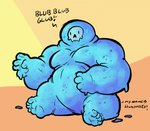 anthro barazoku barefoot biceps biped bone feet male muscular muscular_humanoid muscular_male nude overweight overweight_anthro simple_background skull skull_head slime solo text water_based blkmnstrr goo_creature humanoid english_text