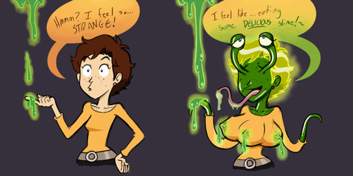 3_breasts 5_fingers alien_transformation before_and_after belt black_background blue_eyes bodily_fluids breast_growth breasts brown_hair brown_text clothing ear_piercing ear_ring female fingers freckled_face freckles glowing glowing_hair green_body green_hair green_skin green_speech_bubble grey_belt growth hair lactating lactating_through_clothing long_tongue mature_female multi_breast mutation open_mouth piercing ring_piercing shirt simple_background slime solo species_transformation speech_bubble tentacle_arms text tongue topwear transformation wet wet_clothing yellow_clothing yellow_shirt yellow_speech_bubble yellow_topwear sooperstuff disney rekkit_rabbit henrietta_smufton alien human kaiju mammal 2017 2:1 digital_drawing_(artwork) digital_media_(artwork) english_description english_text