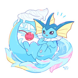 ambiguous_gender blue_body blush blush_lines cherry dairy_products emanata feral food fruit open_mouth pawpads paws plant purple_eyes simple_background solo tail whipped_cream nekogyo122 nintendo pokemon eeveelution generation_1_pokemon pokemon_(species) vaporeon 1:1 2026 hi_res signature