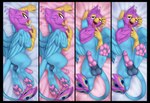 anus avian_feet balls beak beak_lick blue_body dakimakura feathered_crest feathered_wings feathers feral finger_to_mouth front_and_back front_view genitals green_eyes head_crest knot licking lying male on_back on_side pawpads paws penis perineum pink_body quadruped rear_view solo tail tail_tuft tongue tongue_out tuft wings mulberrytarthorse mythology gyro_feather avian bird galliform gryphon mythological_avian mythological_creature peafowl phasianid dakimakura_design hi_res