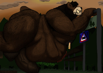 anthro armpit_hair balls big_balls big_butt big_penis bodily_fluids body_hair body_outline butt darkened_genitalia digestion digestion_noises duo facial_hair fatal_vore foreskin furniture genitals gold_(metal) hairy hairy_balls huge_balls huge_penis hyper hyper_balls hyper_genitalia hyper_penis imminent_death jewelry larger_pred looking_pleasured male moobs muscular muscular_male nature nipple_piercing nipples onomatopoeia overweight overweight_male park penis penis_hair picnic_table piercing prey_outline pseudo_hair pubes saliva scrotum_flap side_view simple_background size_difference solo_focus sound_effects table text thick_thighs tusks vein veiny_penis vore warning_sign adrian_dough bear_(adriandough) bear mammal hi_res