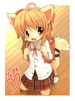 accessory anthro backpack bag big_head biped blush bottomwear bow_(feature) bow_accessory bow_ribbon brown_eyes brown_hair button_(fastener) clothed clothed_female clothing collared_shirt eyebrows eyelashes fangs female female_anthro fingers floor flower flower_in_hair footwear fully_clothed fully_clothed_female fur furgonomics hair hair_accessory hair_bow hair_ribbon heart_symbol humanoid_hands kneeling legwear open_mouth open_smile plant randoseru ribbons school_backpack school_uniform shadow shirt skirt smile socks solo student tail tail_accessory tailband tan_body tan_fur teeth text topwear uniform white_clothing white_collared_shirt white_topwear wood wood_floor young young_anthro young_female fuyunon canid canine canis domestic_dog mammal 3:4 digital_media_(artwork) japanese_text portrait shaded