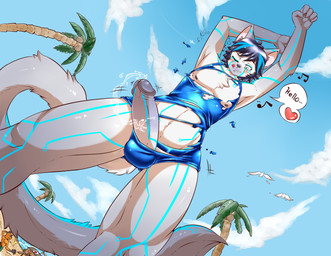 5_fingers aircraft airplane ambient_silhouette anthro balls beach black_hair black_nose blue_eyes blue_hair blue_highlights blush bodily_fluids body_size_growth building clothed clothing cum day detailed_background dialogue dutch_angle emanata erection femboy fingers fisheye_lens flash_emanata fur genital_fluids genitals glistening_heart greeting grey_body grey_fur grey_penis group growth hair heart_after_text heart_symbol highlights_(coloring) humanoid_genitalia humanoid_penis looking_down low-angle_view macro male micro musical_note musical_symbol nipples one_eye_closed orange_body orange_fur outside palm_tree penis plant precum public sand seaside shocked short_hair silhouette size_difference size_transformation sky skyscape smile solo_focus speech_bubble swimwear symbol text text_with_heart tongue tongue_out torn_clothing transformation tree undersized_clothing vehicle white_body white_fur worm's-eye_view okineko blackcat97 ambient_bird ambient_flier avian bird canid canine domestic_cat felid feline felis gull lari larid mammal 2015 absurd_res digital_media_(artwork) english_text hi_res