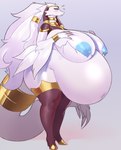 anthro anthrofied areola belly big_belly big_breasts blue_areola blue_eyes blue_nipples blush boots breasts clothed clothing female footwear fur hands_on_own_breasts high_heeled_boots high_heels huge_belly huge_breasts hyper hyper_belly legwear mostly_nude nipples pokemorph pregnant pregnant_anthro pregnant_female shoes solo tail thick_thighs thigh_boots thigh_highs white_body white_fur white_tail odisia nintendo pokemon verity_(e1lumi) generation_5_pokemon legendary_pokemon pokemon_(species) reshiram full-length_portrait hi_res portrait