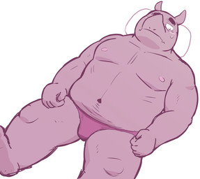 anthro belly bulge clothing horn humanoid_hands kemono lying male moobs navel nipples overweight overweight_male pillow simple_background solo underwear white_background kick_(artist) mammal rhinoceros 2015