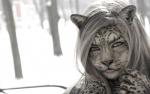 anthro felid female grey_eyes grey_hair hair looking_at_viewer mammal odysseusut outside pantherine photo_manipulation photomorph snow_leopard solo spots third-party_edit