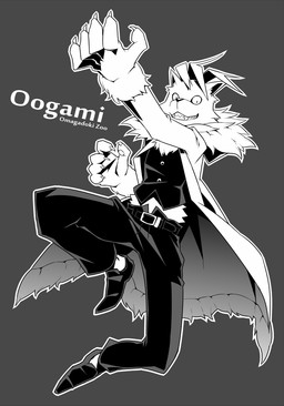 action_pose anthro clothed clothing fully_clothed grey_background male outline pose simple_background solo unknown_artist oumagadoki_zoo oogami canid canine canis dhole mammal wolf greyscale monochrome source_request