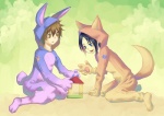 anime black_hair blue_eyes brown_eyes brown_hair canine celsa_(artist) clothing female hair lagomorph male mammal onesie rabbit sitting wolf
Rating: Safe
Score: 2
User: HappyFiver
Date: February 21, 2014