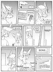 absurd_res anthro bodily_fluids canid canine clothed clothing comic computer_mouse dialogue door duo ear_piercing english_text fox hi_res hybrid inner_ear_fluff inside keyboard kif_yppreah kifyun2 male mammal monochrome piercing raphael_yppreah simple_background speech_bubble sweat sweatdrop text tuft typing