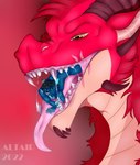 anthro blue_body blue_fur bodily_fluids duo fangs female feral fur horn lying_on_tongue male male/female mawplay mouth_shot on_tongue open_mouth oral_vore partially_inside red_body red_fur red_scales saliva saliva_on_tongue saliva_string scales simple_background size_difference teeth teeth_showing tongue vore ramfiks european_mythology mythology entropy_(billeur) ridger_(soldtilidie) animal_humanoid cat_humanoid dragon felid felid_humanoid feline feline_humanoid humanoid mammal mammal_humanoid mythological_creature mythological_scalie scalie western_dragon digital_media_(artwork) hi_res