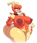 2023 anthro areola avian bedroom_eyes belly big_breasts breasts claws female generation_1_pokemon genitals hand_on_hip hi_res huge_breasts lips magmar mature_anthro mature_female narrowed_eyes nintendo nipples nude overweight overweight_anthro overweight_female pokemon pokemon_(species) pussy r-mk red_areola red_nipples seductive solo standing thick_thighs wide_hips