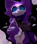 :3 ambiguous_gender anthro black_background black_nose black_sclera blue_eyes body_zipper constricted_pupils cute_fangs facial_markings fangs floating_head fluffy fog front_view fur head_markings head_tuft light looking_at_viewer looking_down looking_down_at_viewer low-angle_view markings mask_(marking) multicolored_body multicolored_fur multicolored_tail pupils purple_body purple_ears purple_fur purple_tail scary simple_background slit_pupils small_pupils smoke snout solo tail teeth text tuft unzipping whiskers white_body white_fur white_markings white_tail zipper presto_(artist) presto_(character) domestic_cat felid feline felis mammal 2022 5:6 artist_name digital_media_(artwork) english_text half-length_portrait hi_res lighting portrait shaded male_(lore)