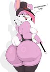 anthro areola big_breasts big_butt biped breasts butt clothing eyelashes female huge_butt legwear looking_at_viewer looking_back nipples pupils smile solo thigh_highs usnarbit lagomorph leporid mammal rabbit 2024 hi_res