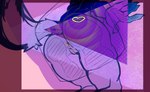 abstract_background against_surface anthro anus breasts butt butt_focus faceless_character featureless_breasts female genitals hair heart_symbol innie_pussy long_hair looking_away low-angle_view nude pink_anus purple_background pussy simple_background sitting solo sticker tail thick_thighs wide_hips wagooga gravy_(wagooga) canid canine canis dingo mammal 2024 absurd_res digital_media_(artwork) hi_res portrait restricted_palette three-quarter_portrait