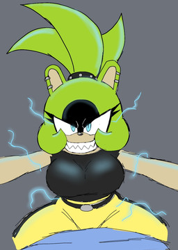 anthro belt big_breasts blue_eyes bottomwear breasts clothing duo ear_piercing electricity electricity_manipulation elemental_manipulation female first_person_view green_hair grey_background grin hair looking_at_viewer narrowed_eyes pants piercing ponytail sharp_teeth shirt simple_background smile smirk straddling teeth tied_hair topwear momijizx idw_publishing sega sonic_the_hedgehog_(comics) sonic_the_hedgehog_(idw) sonic_the_hedgehog_(series) surge_the_tenrec afrosoricid mammal tenrec 2024 digital_drawing_(artwork) digital_media_(artwork) hi_res