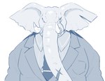 anthro clothing male necktie scar solo suit tusks gokrakstyle elephant elephantid mammal proboscidean blue_and_white digital_drawing_(artwork) digital_media_(artwork) hi_res monochrome