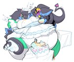 anthro beak belly_overhang big_breasts big_ears black_hair black_sclera blush breasts cake clothing dessert dress duo eating eating_cake eating_food eyeliner eyeshadow facial_hair feathers feeding feet female food footwear goatee green_body green_feathers hair huge_breasts larger_female makeup male male/female married_couple motion_lines navel obese obese_anthro obese_female overweight overweight_anthro overweight_female ponytail red_eyeshadow size_difference smaller_male socks spade_tail suit tail talons toeless_footwear toeless_socks toes wedding wedding_cake wedding_dress wedding_veil yellow_sclera boot_(artist) boot_(character) carrie_(qweave) avian bat bird bovid caprine finch goat mammal oscine passerine 2025
