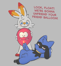 animal_genitalia anthro balloon balloon_fetish balloon_popping balls biped blue_eyes buckteeth duo freckles genitals grey_background holding_balloon holding_lighter holding_object inflatable lighter looking_at_object looking_at_viewer looking_down lying male male/male on_back on_side print_balloon red_eyes sheath simple_background smile standing teeth text unimpressed young young_male badipoki nintendo pokemon lopalchik_(badipoki) generation_4_pokemon generation_8_pokemon pokemon_(species) riolu scorbunny absurd_res english_text hi_res adult_(lore)