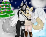 alternative_fashion anthro duo feathered_wings feathers female holidays male moon night outside pregnant sharingan snow snowing steampunk tail wings alizabeth_shepherd christmas itachi_uchiha koufuku_(character) canid canine fennec_fox fox mammal true_fox 5:4