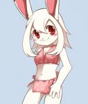 4_fingers :3 anthro blush breasts cleavage clothed clothing female fingers fur grey_background hair kemono lagomorph leporid looking_at_viewer mammal midriff navel pillarbox rabbit red_eyes simple_background small_breasts smile solo standing swimwear underwear unrealplace white_body white_fur white_hair wusagi_(unrealplace) young young_anthro